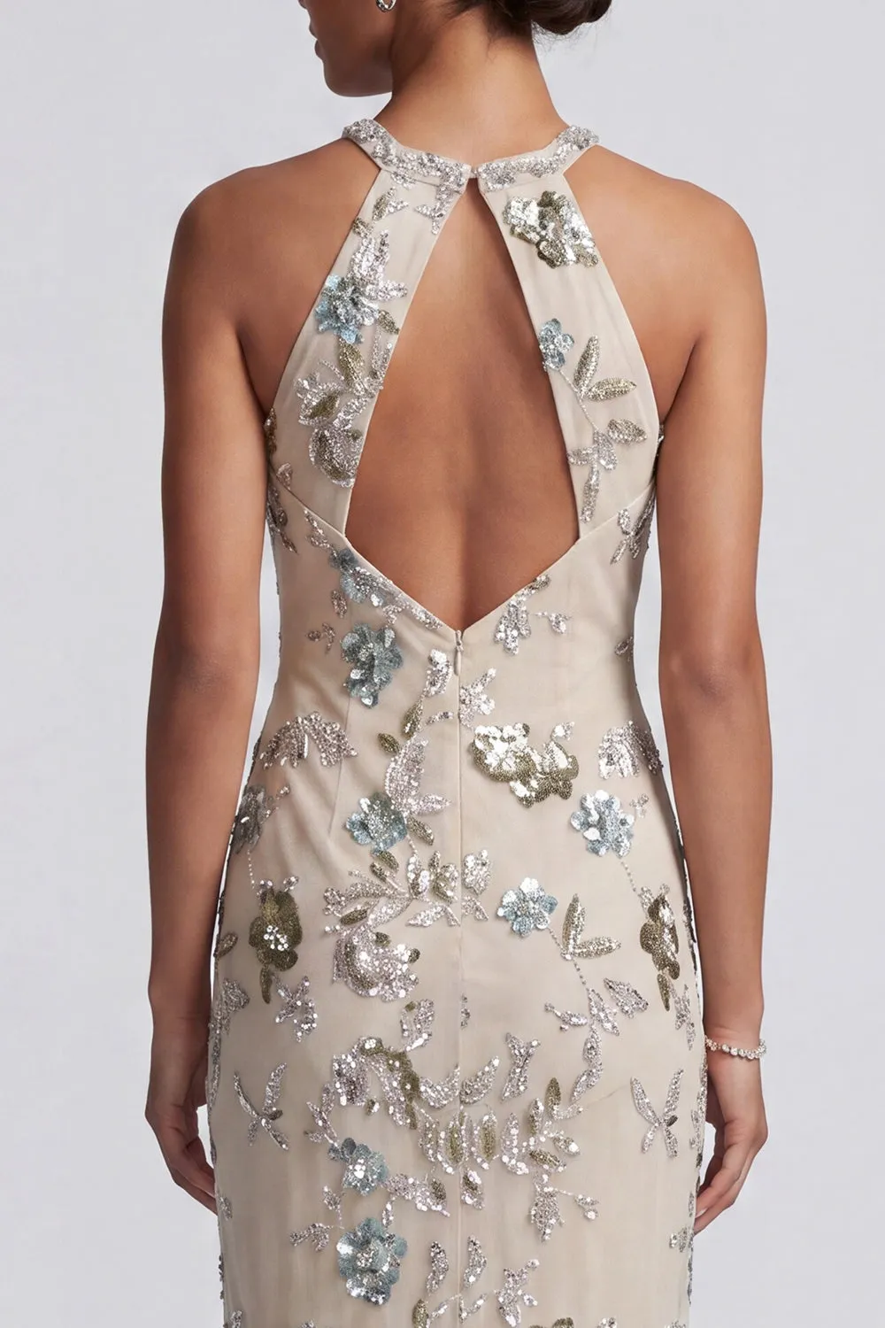 Mermaid Sequin Grey Blue Halter Mother of the Bride Dress sold by Zapaka product image thumbnail 5