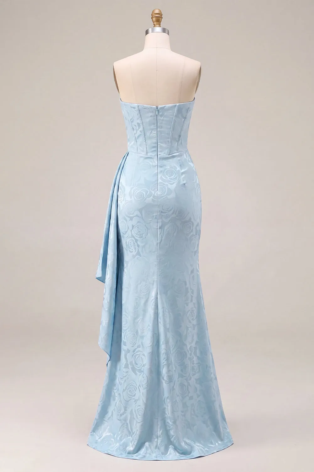 Light Blue Floral Jacquard Column Dress with Side Drape sold by Zapaka product image thumbnail 2