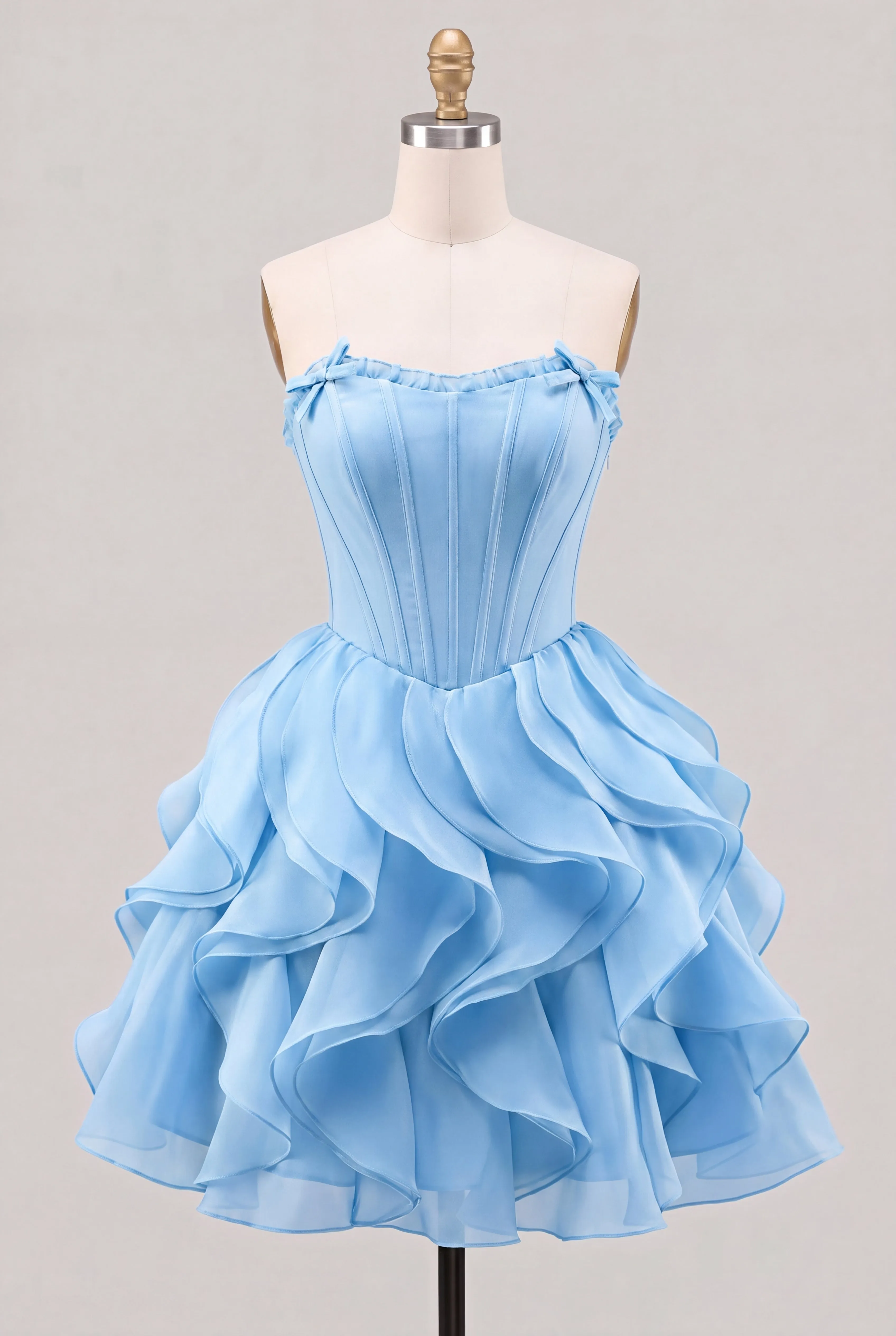 A-Line Sweetheart Brown Corset Ruffle Homecoming Dress with Lace Up Back sold by Zapaka product image thumbnail 5