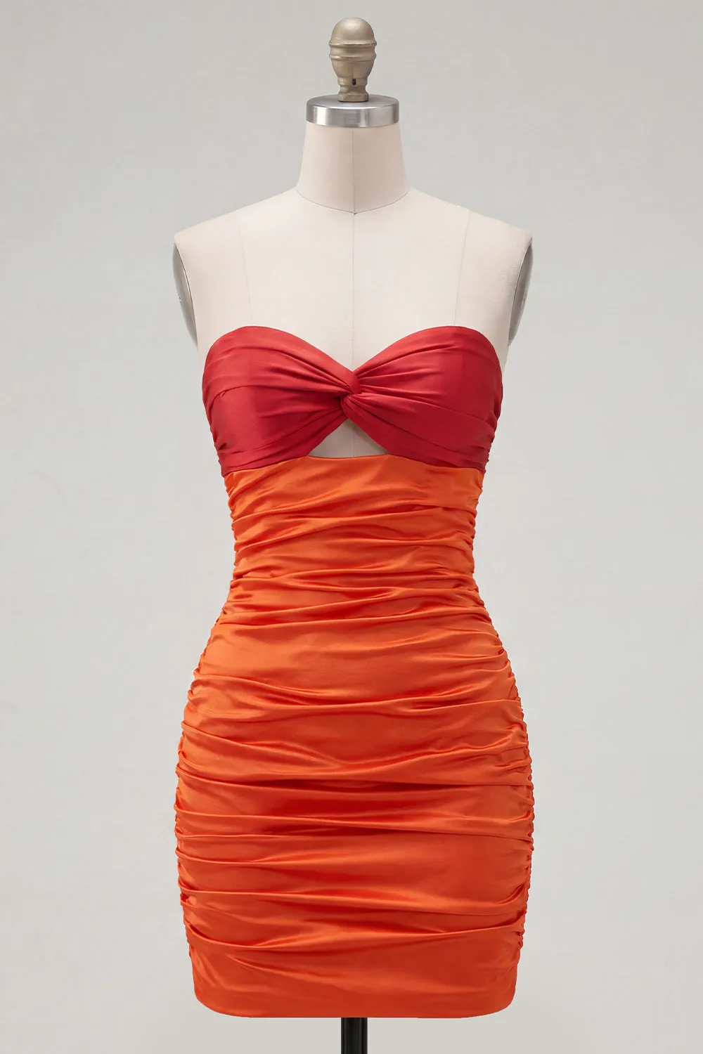 Red Orange Sweetheart Ruched Keyhole Bodycon Short Homecoming Dress sold by Zapaka product image thumbnail 5