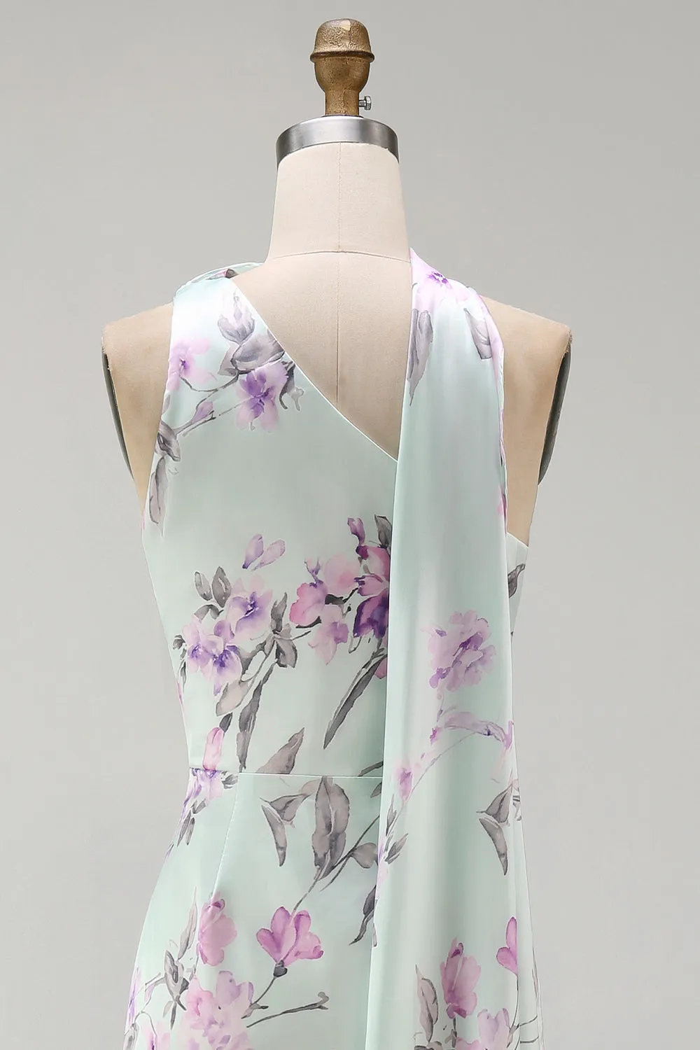 Green Flower One Shoulder Mermaid Satin Long Bridesmaid Dress sold by Zapaka product image thumbnail 5
