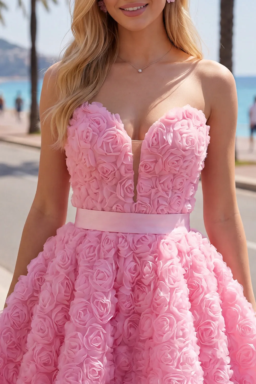 Sweetheart Pink A-Line 3D Floral Short Homecoming Dress with Lace Up Back sold by Zapaka product image thumbnail 4