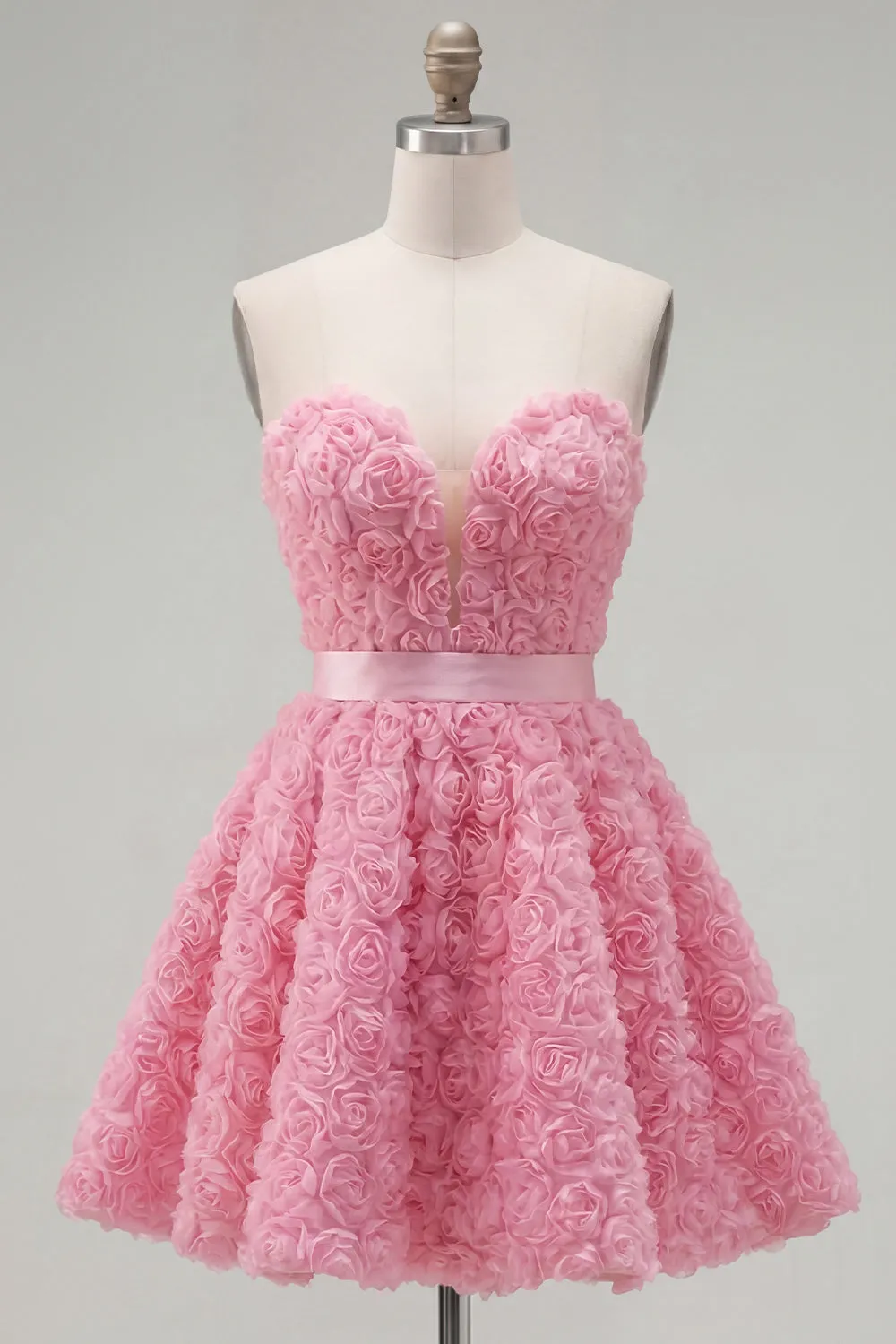 Sweetheart Pink A-Line 3D Floral Short Homecoming Dress with Lace Up Back sold by Zapaka