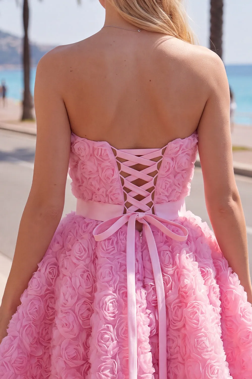 Sweetheart Pink A-Line 3D Floral Short Homecoming Dress with Lace Up Back sold by Zapaka product image thumbnail 5