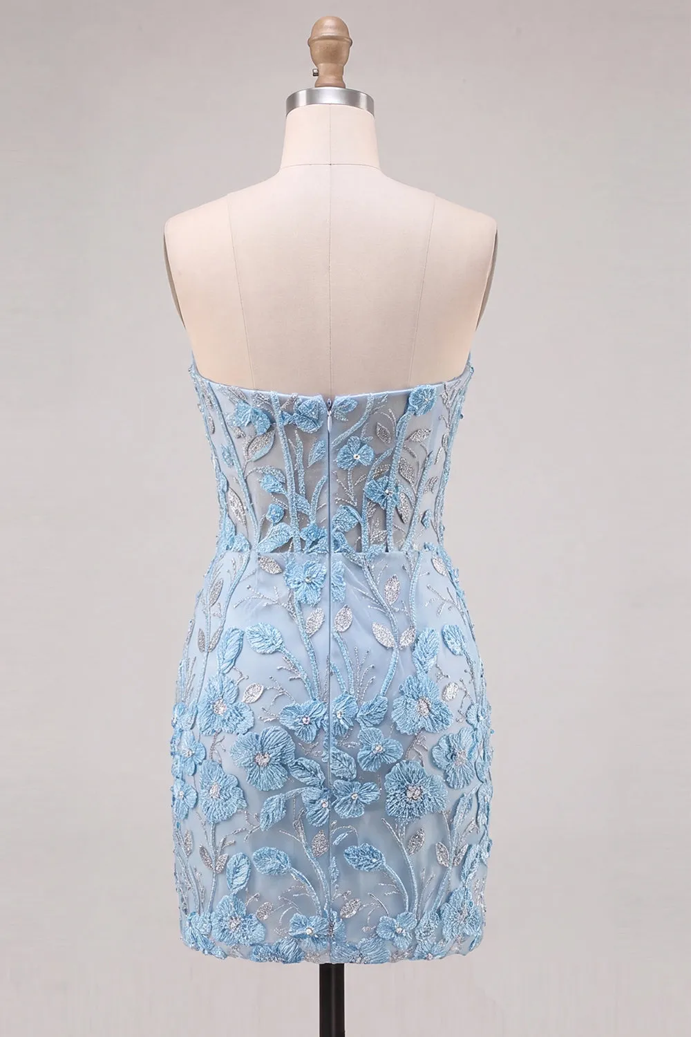 Sky Blue Sweetheart Corset Floral Appliqued Tight Homecoming Dress with Slit sold by Zapaka product image thumbnail 2