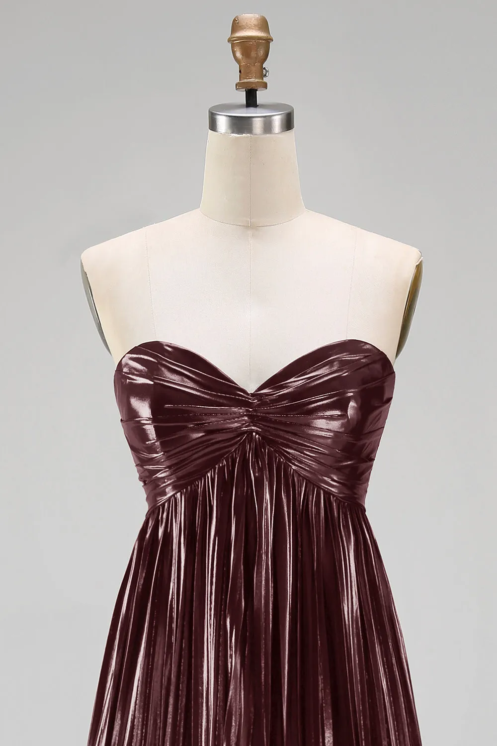 Coffee A-Line Sweetheart Metallic Pleated Ruched Long Prom Dress sold by Zapaka product image thumbnail 4