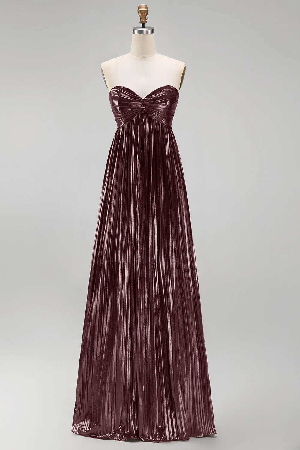 Coffee A-Line Sweetheart Metallic Pleated Ruched Long Prom Dress sold by Zapaka