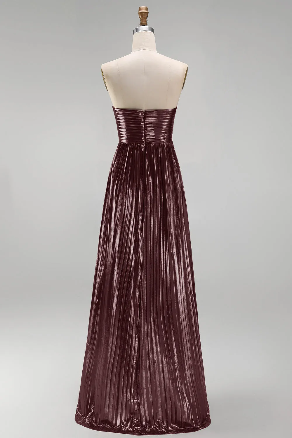 Coffee A-Line Sweetheart Metallic Pleated Ruched Long Prom Dress sold by Zapaka product image thumbnail 2