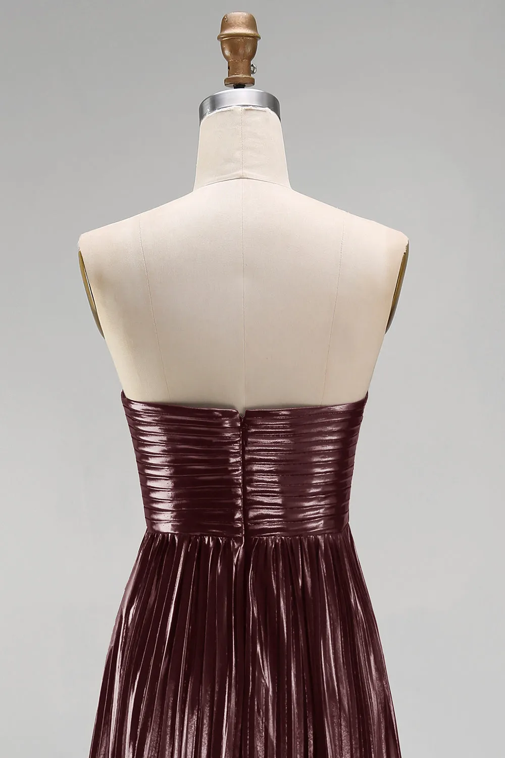 Coffee A-Line Sweetheart Metallic Pleated Ruched Long Prom Dress sold by Zapaka product image thumbnail 5