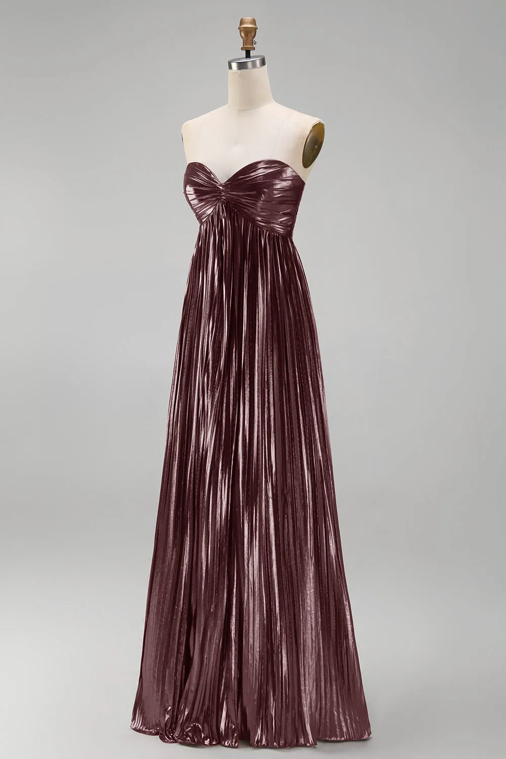 Coffee A-Line Sweetheart Metallic Pleated Ruched Long Prom Dress sold by Zapaka product image thumbnail 3