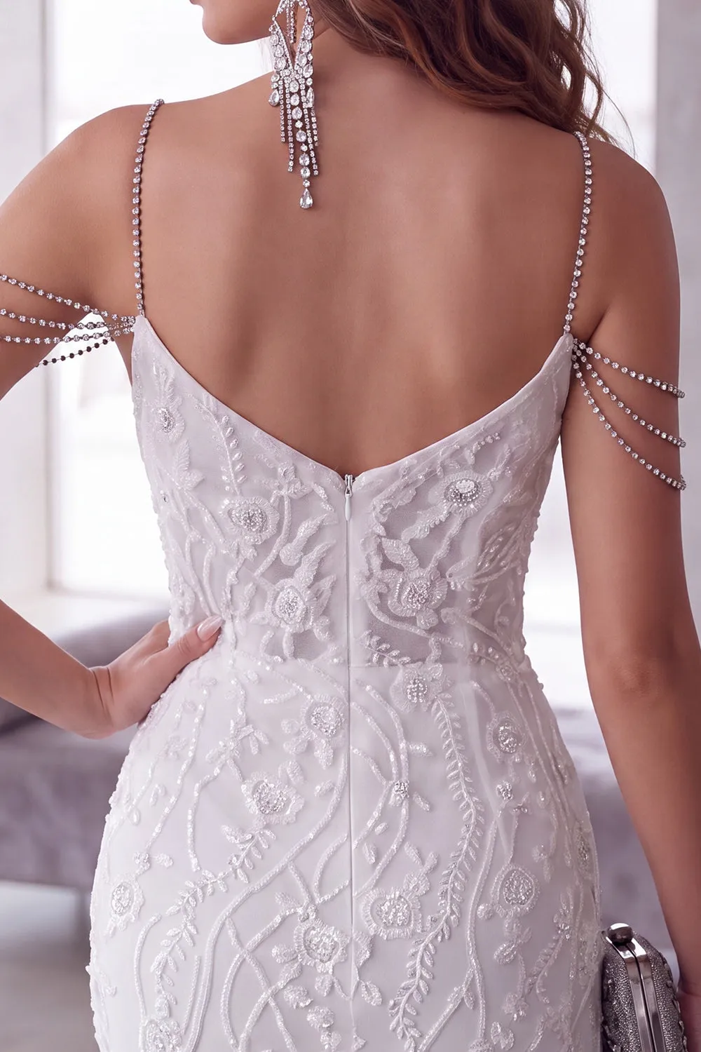 White Off The Shoulder Beaded Bodycon Short Homecoming Dress with Rhinestones sold by Zapaka product image thumbnail 4