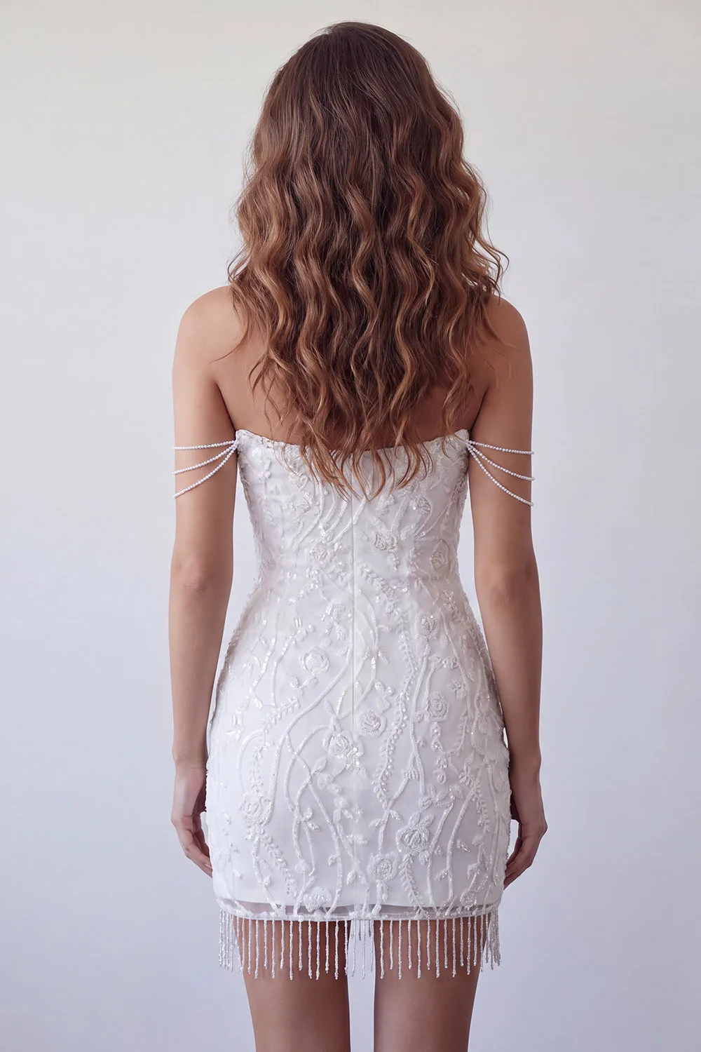 Off The Shoulder Beaded White Bodycon Short Homecoming Dress with Fringes sold by Zapaka product image thumbnail 2