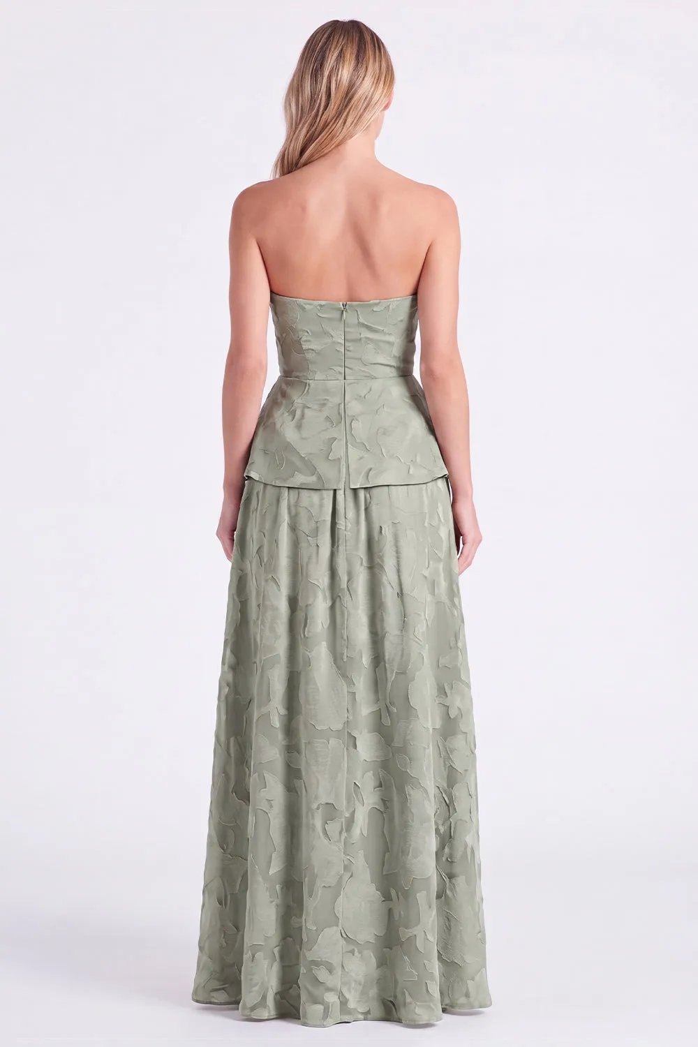 Sweetheart Dusty Sage Floral A-Line Ruffled Long Bridesmaid Dress with Slit sold by Zapaka product image thumbnail 2