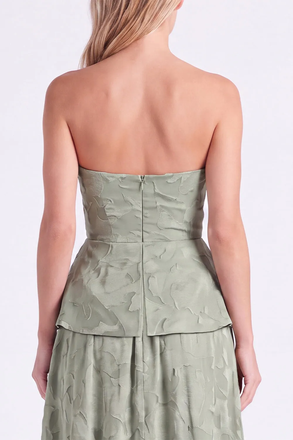 Sweetheart Dusty Sage Floral A-Line Ruffled Long Bridesmaid Dress with Slit sold by Zapaka product image thumbnail 4