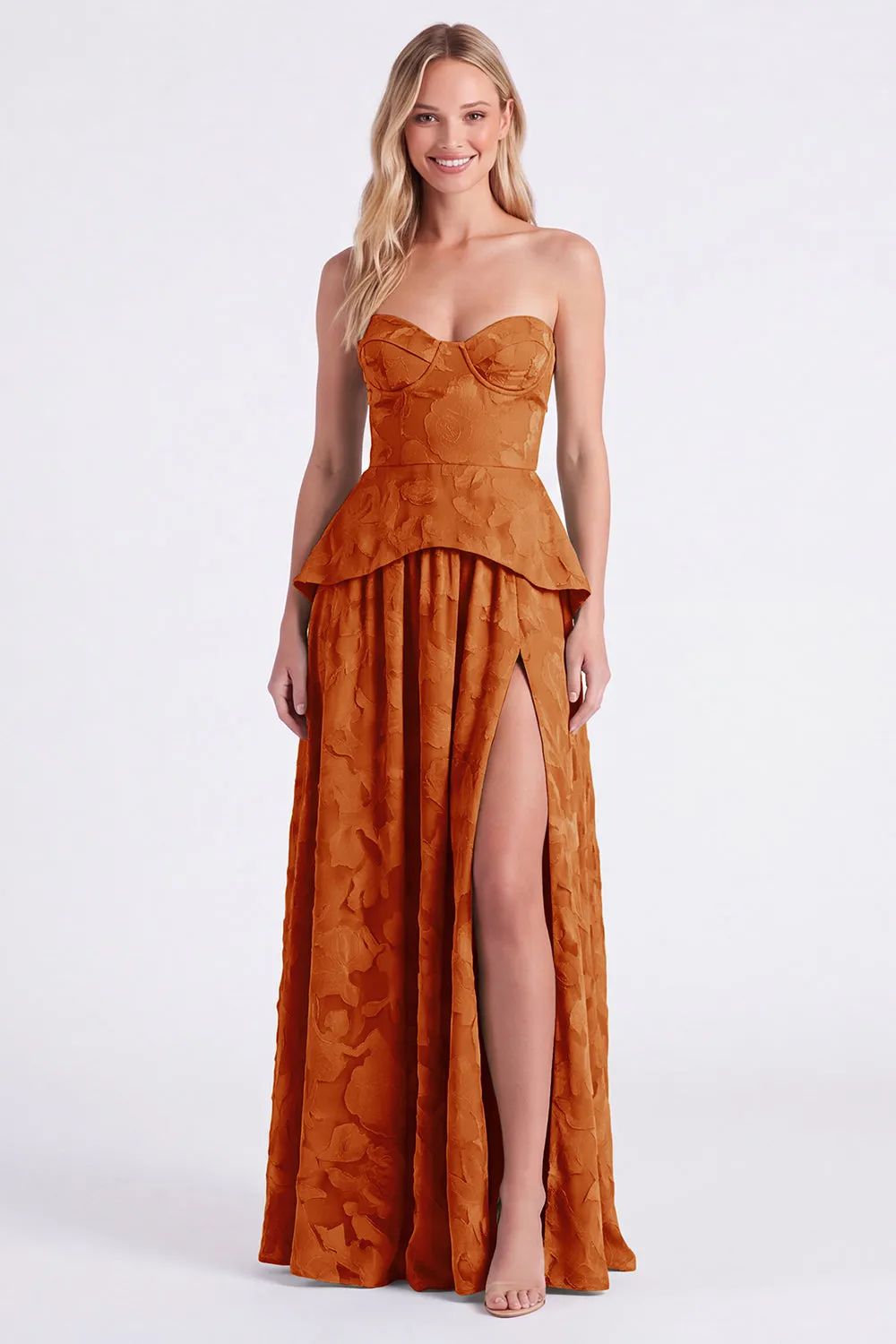 Sweetheart Dusty Sage Floral A-Line Ruffled Long Bridesmaid Dress with Slit sold by Zapaka product image thumbnail 5