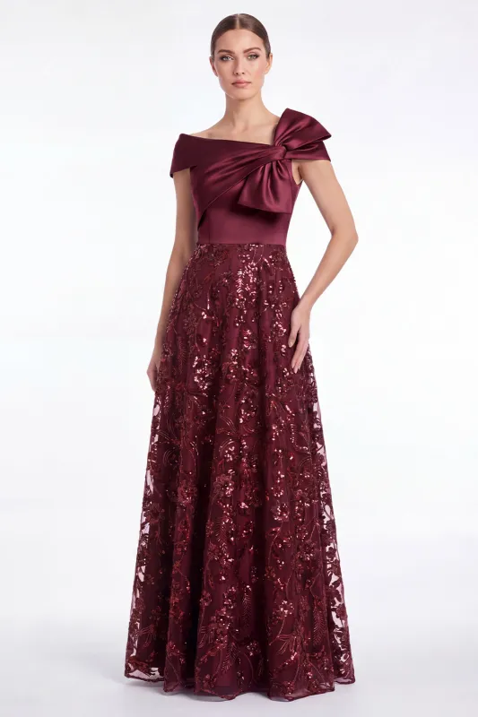 Burgundy Off the Shoulder A-Line Sequins Mother Of The Bride Dress with Bow made by Zapaka