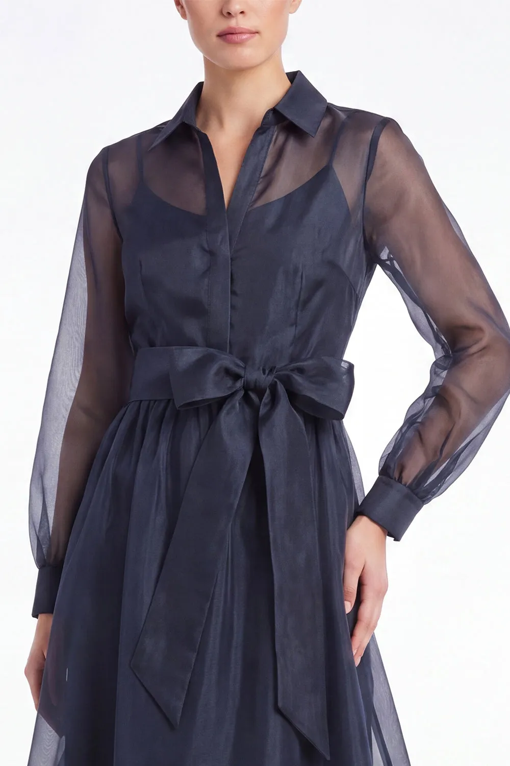 Dark Navy A-Line Long Sleeves Midi Dress with Belt sold by Zapaka product image thumbnail 4