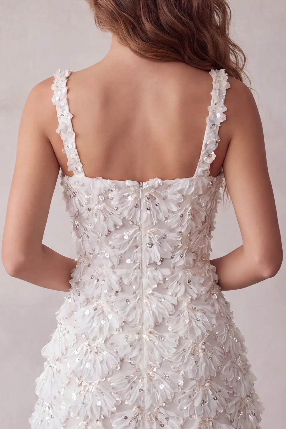 Ivory A-Line Square Neck Short Homecoming Dress with Sequins sold by Zapaka product image thumbnail 4