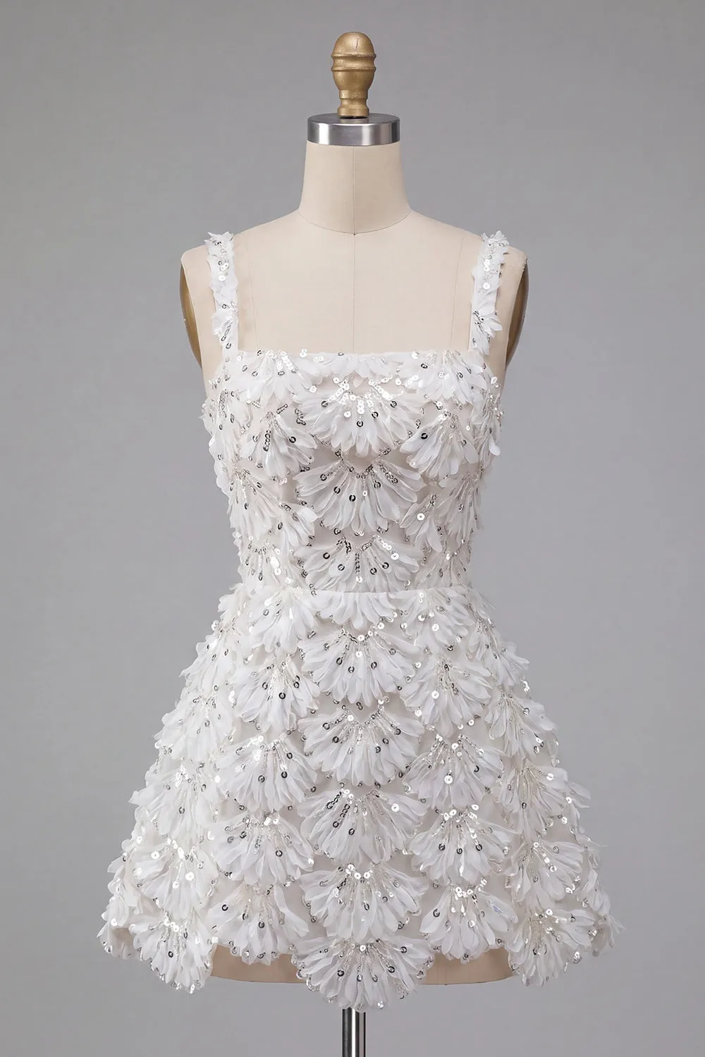 Ivory A-Line Square Neck Short Homecoming Dress with Sequins sold by Zapaka product image thumbnail 5