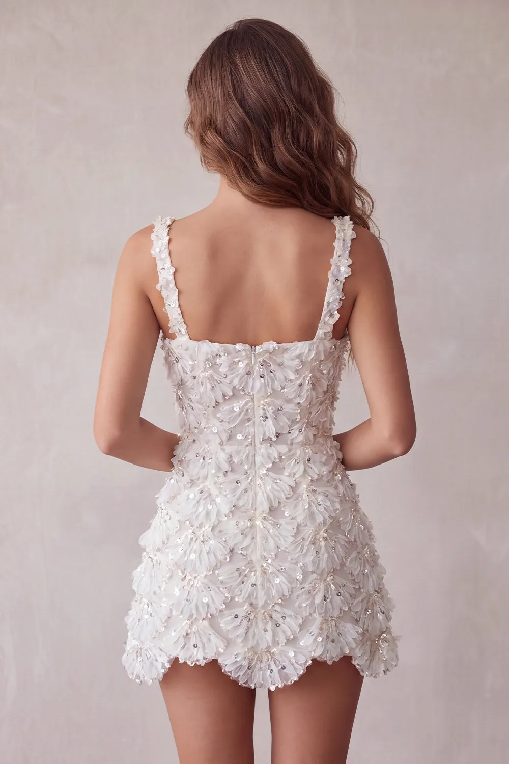 Ivory A-Line Square Neck Short Homecoming Dress with Sequins sold by Zapaka product image thumbnail 2