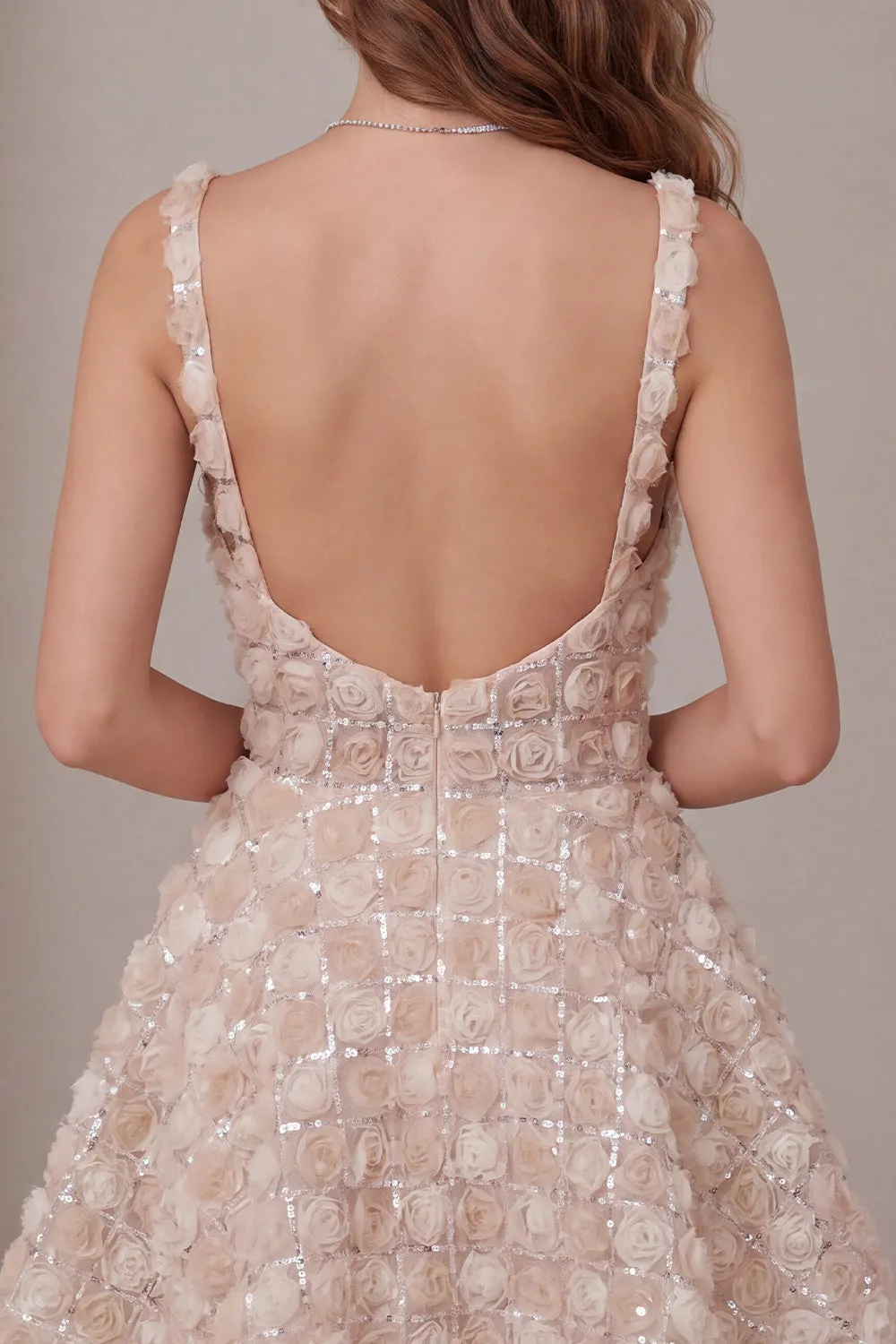 A-Line Champagne Floral Short Thick Straps Homecoming Dress with Sequins sold by Zapaka product image thumbnail 4