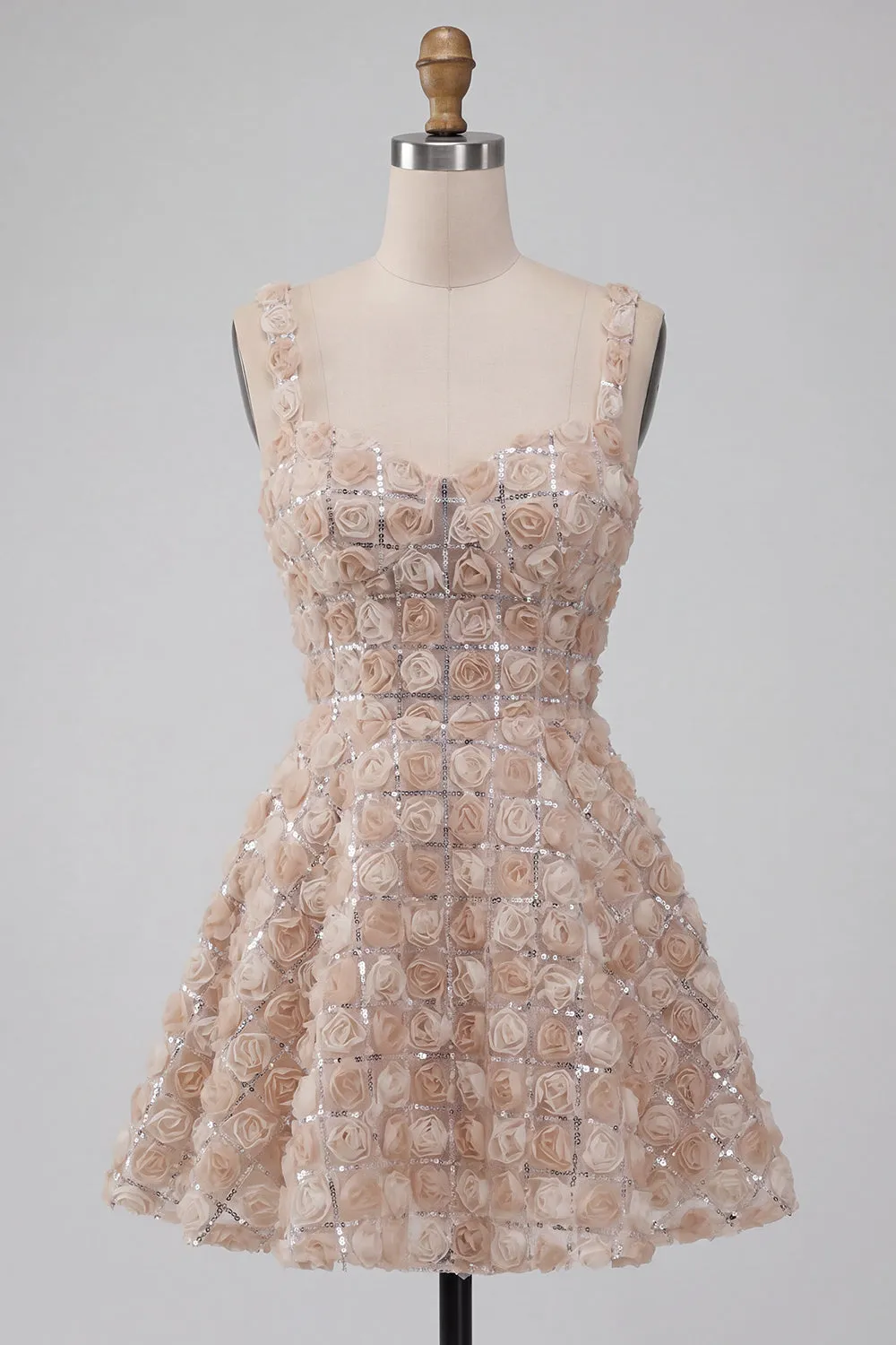 A-Line Champagne Floral Short Thick Straps Homecoming Dress with Sequins sold by Zapaka product image thumbnail 5