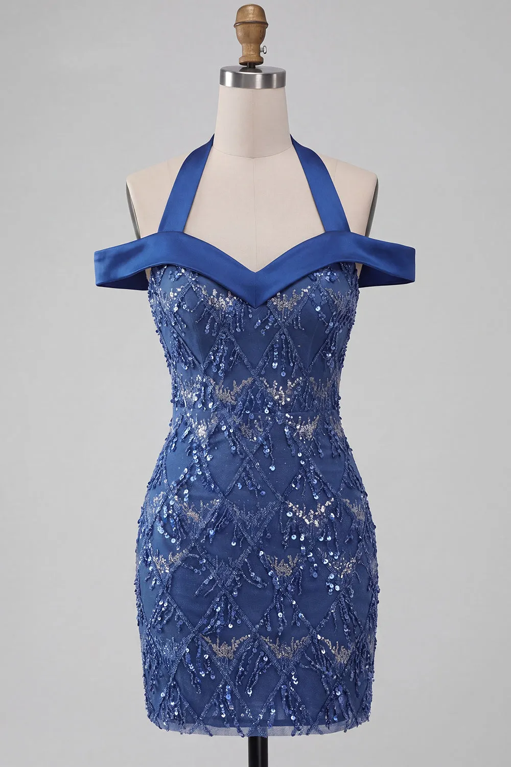 Royal Blue Halter Neck Bodycon Short Homecoming Dress with Sequins sold by Zapaka product image thumbnail 5