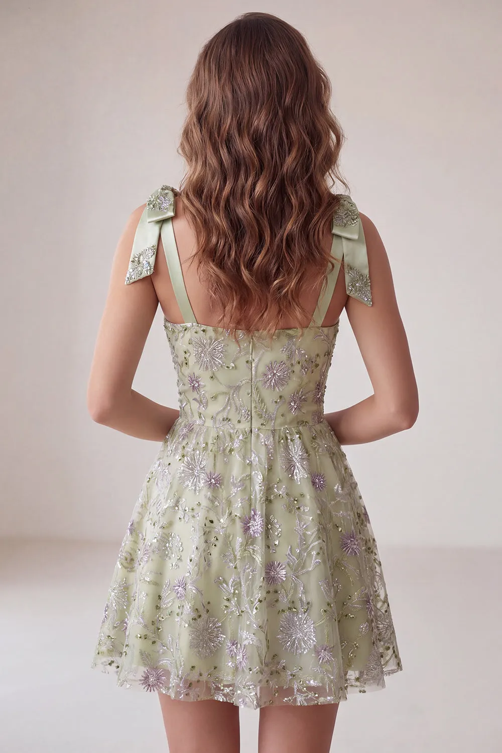 Dusty Sage A-Line Floral Thick Straps Short Homecoming Dress with Beading sold by Zapaka product image thumbnail 2