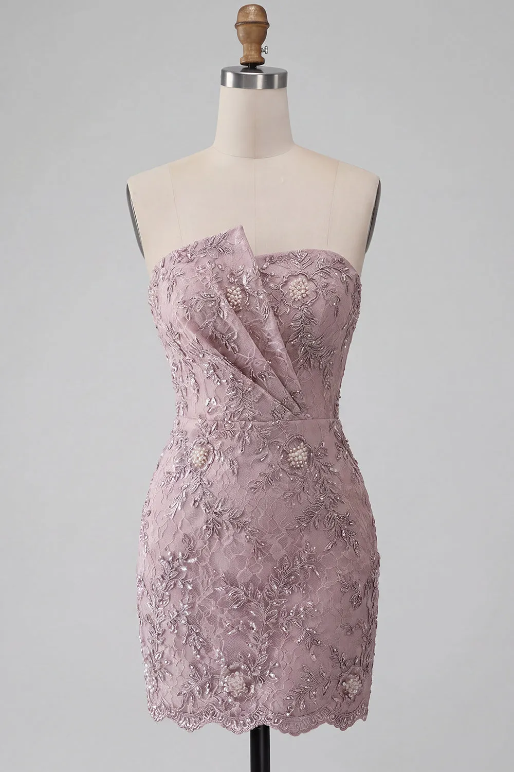 Strapless Bodycon Pearl Floral Ruched Short Homecoming Dress with Beading sold by Zapaka product image thumbnail 5