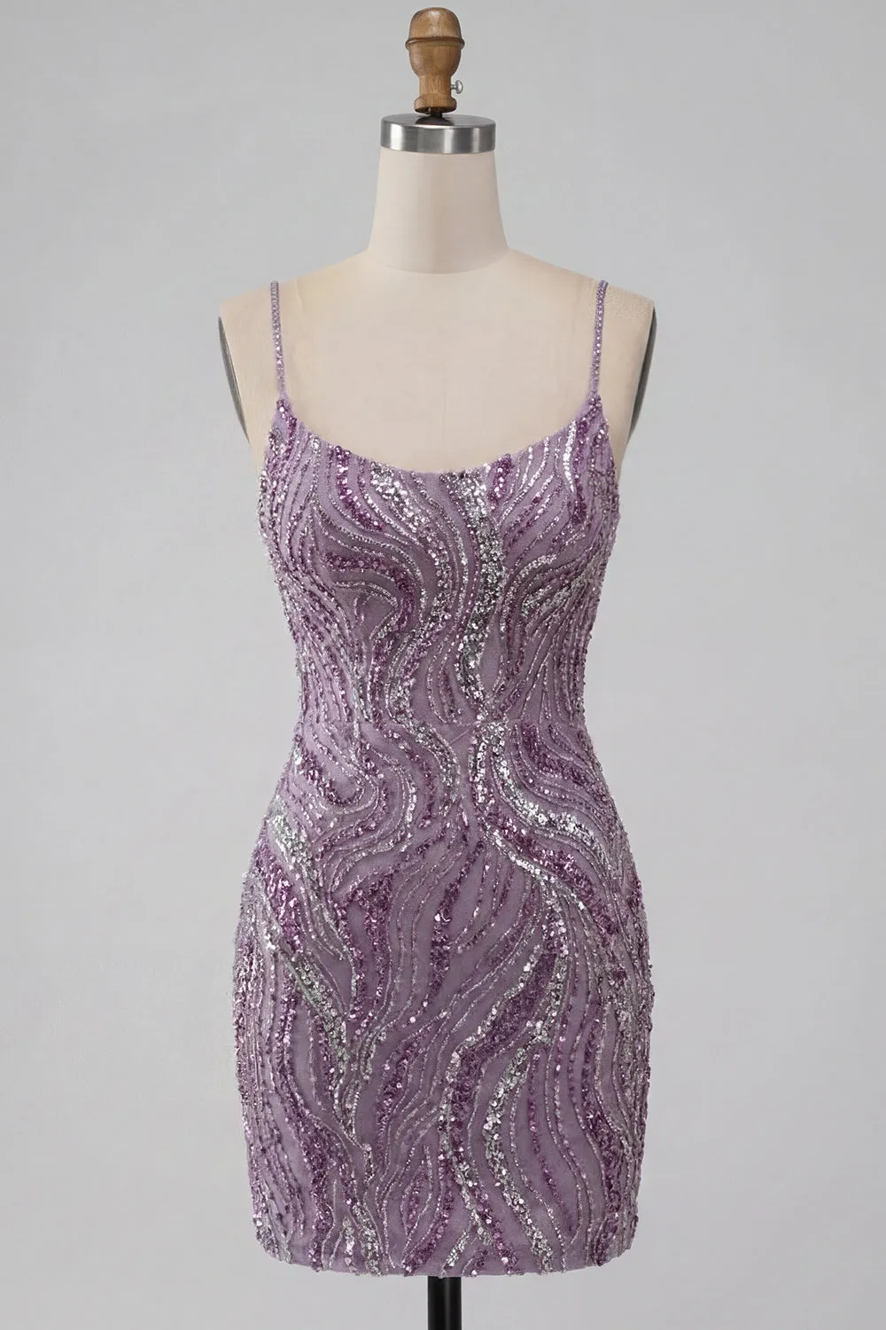Lilac Bodycon Spaghetti Straps Short Homecoming Dress with Sequins sold by Zapaka product image thumbnail 5