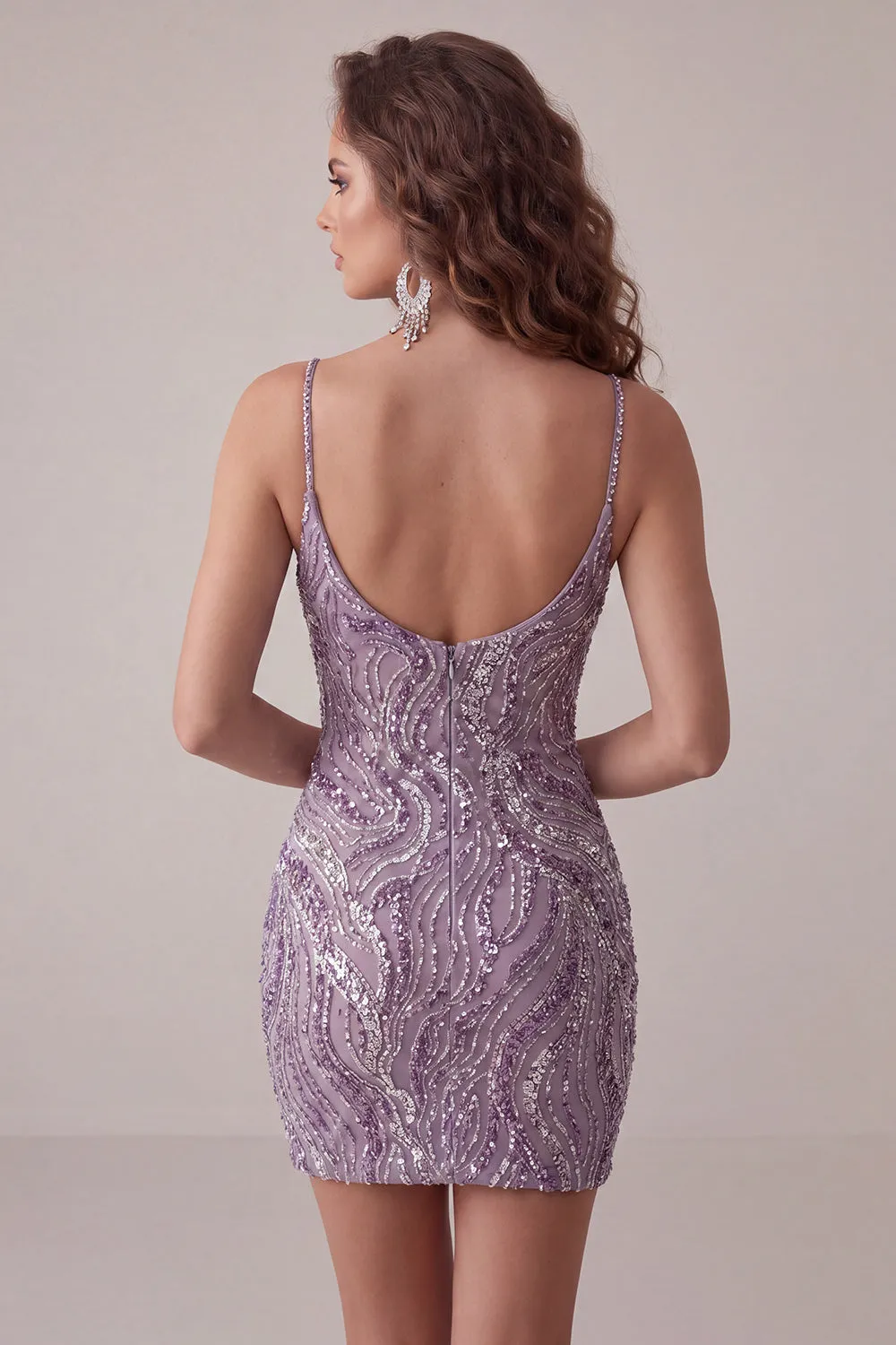 Lilac Bodycon Spaghetti Straps Short Homecoming Dress with Sequins sold by Zapaka product image thumbnail 2