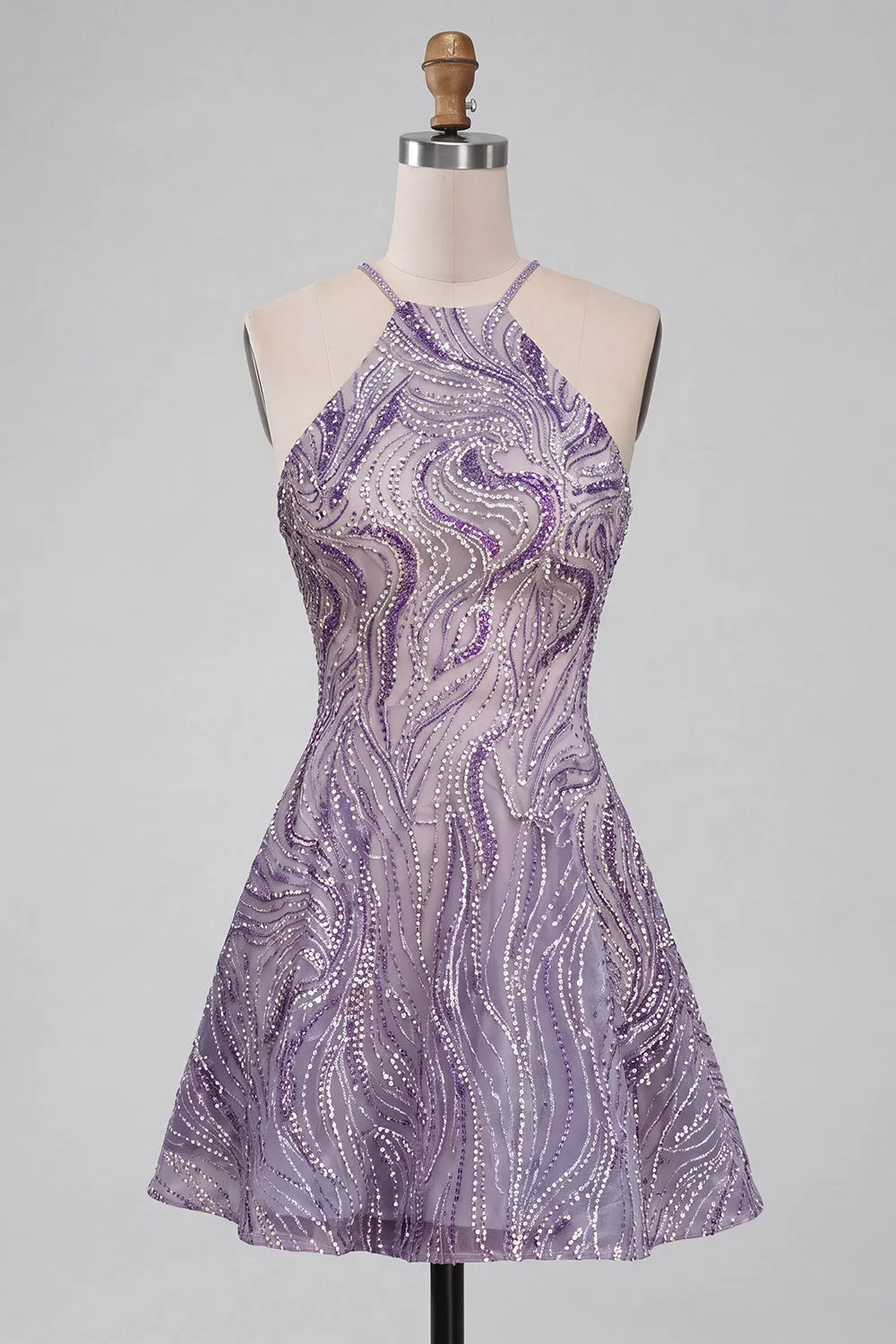 Lilac Halter Neck A-Line Short Homecoming Dress with Beading sold by Zapaka product image thumbnail 5