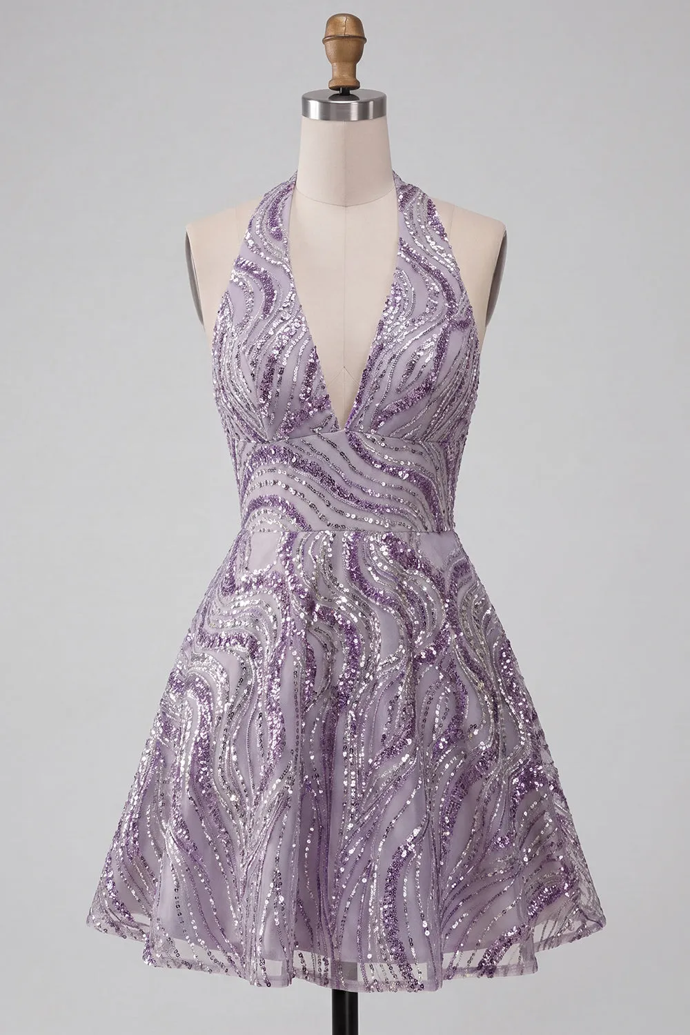 A-Line Lilac Halter Neck Backless Short Homecoming Dress with Sequins sold by Zapaka product image thumbnail 5