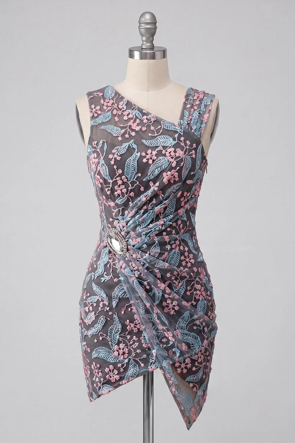 Black Bodycon Floral Ruched Short Homecoming Dress with Embroidery sold by Zapaka product image thumbnail 5