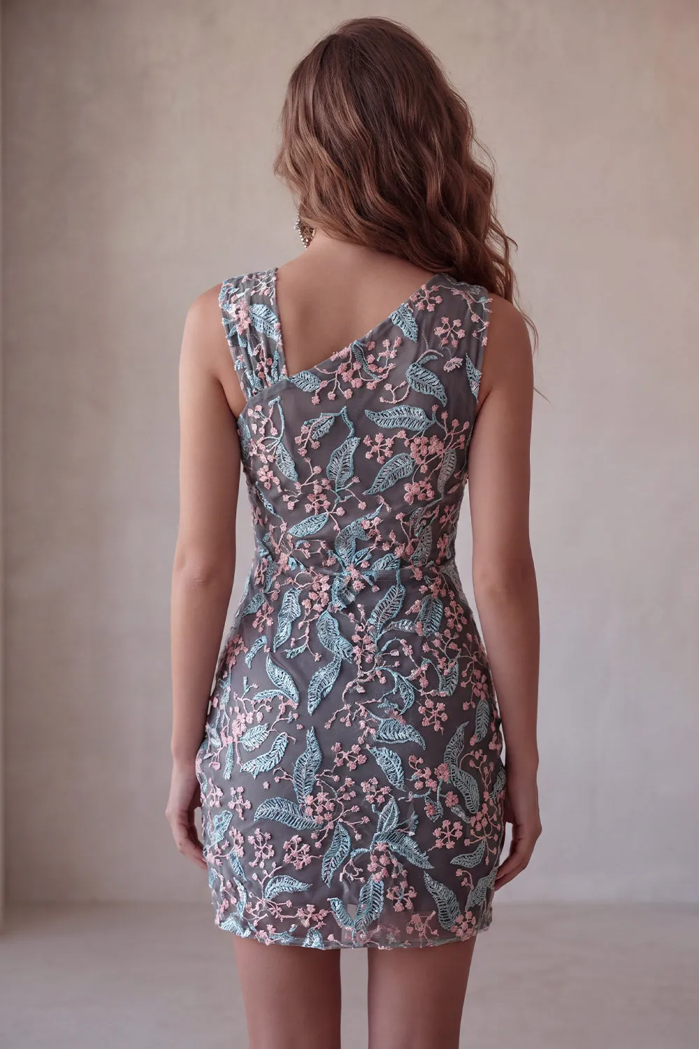 Black Bodycon Floral Ruched Short Homecoming Dress with Embroidery sold by Zapaka product image thumbnail 2
