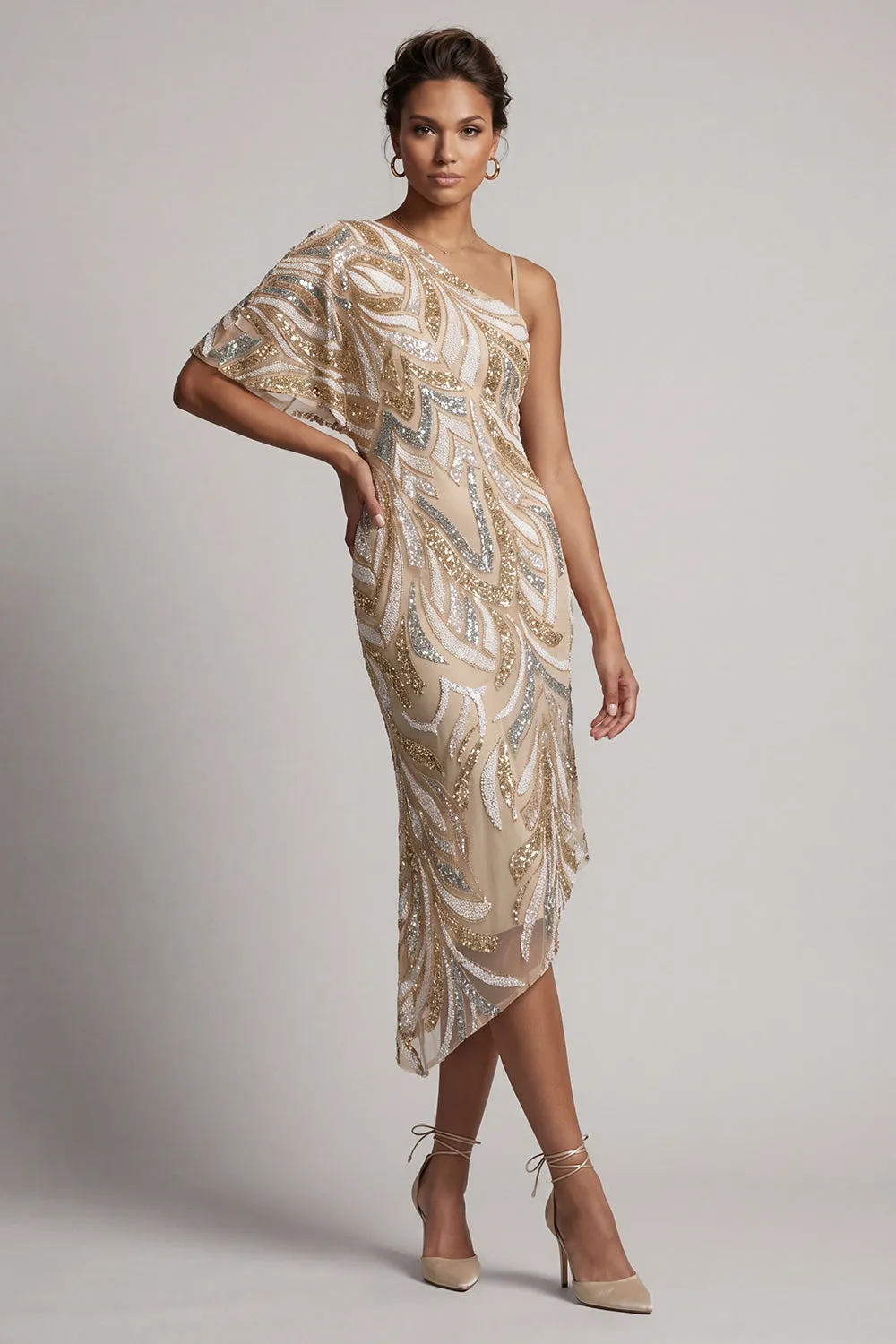 Saprkly Champagne Sequin Sheath Mother of the Bride Dress sold by Zapaka