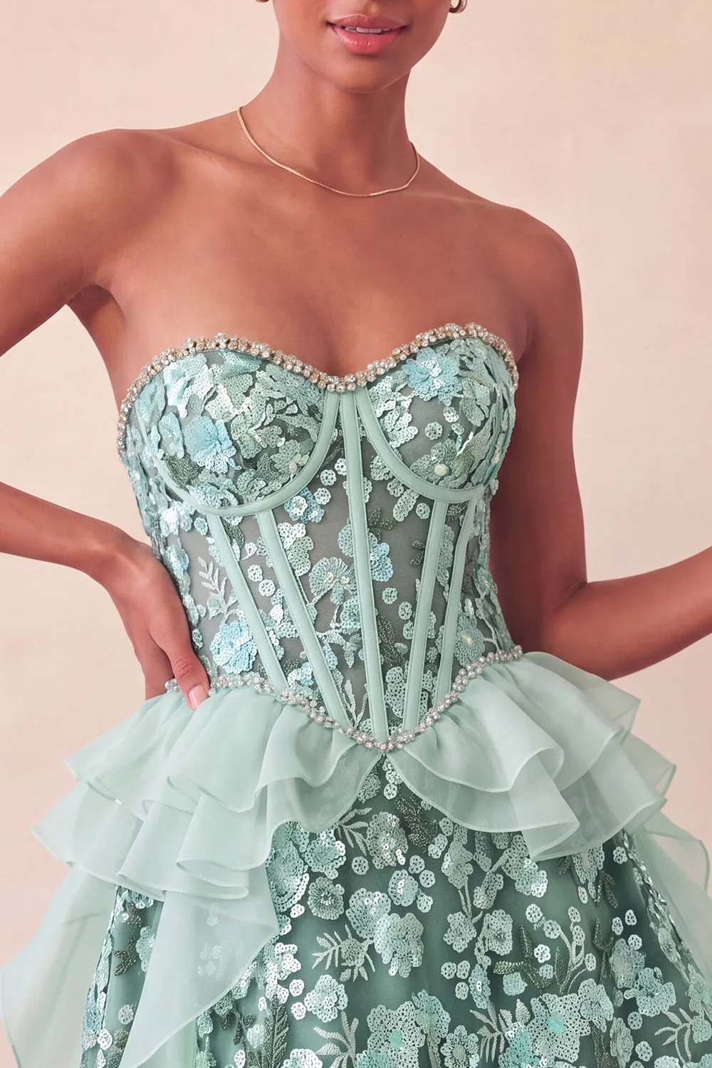 Sage Green Sweetheart Corset A-Line Short Homecoming Dress with Sequins sold by Zapaka product image thumbnail 3