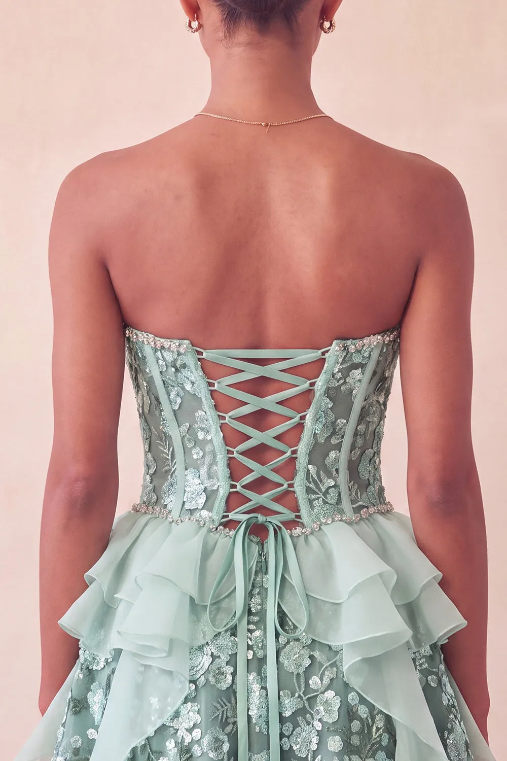 Sage Green Sweetheart Corset A-Line Short Homecoming Dress with Sequins sold by Zapaka product image thumbnail 4