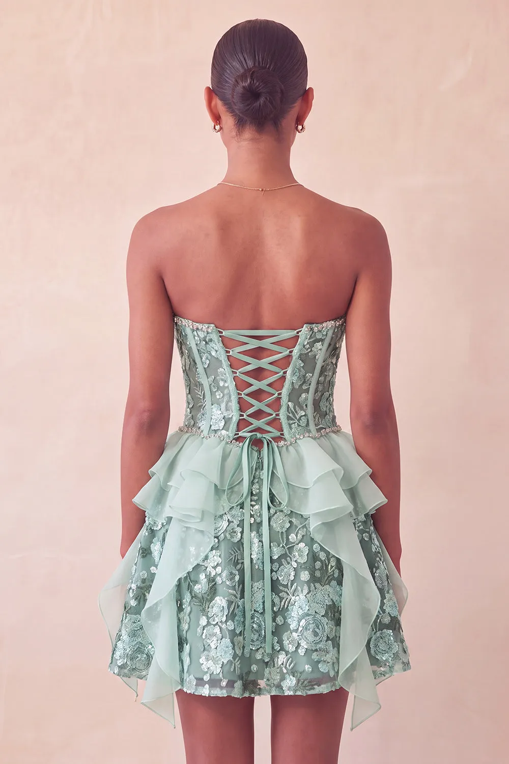 Sage Green Sweetheart Corset A-Line Short Homecoming Dress with Sequins sold by Zapaka product image thumbnail 2