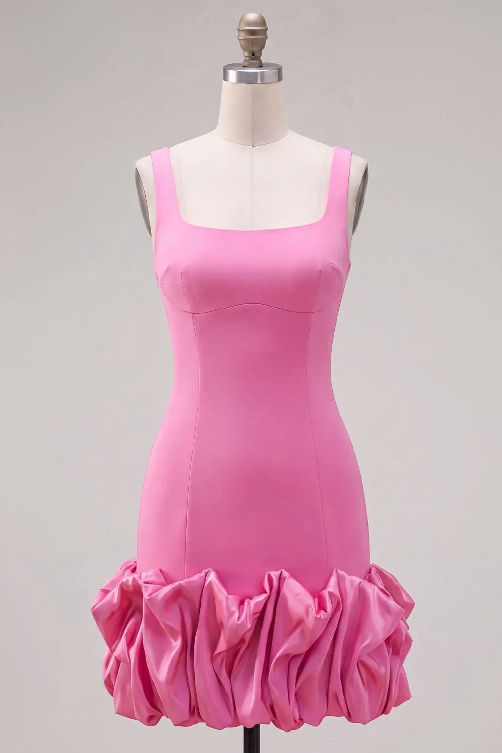 Fuchsia Square Neck Bodycon Short Homecoming Dress with Ruffles sold by Zapaka