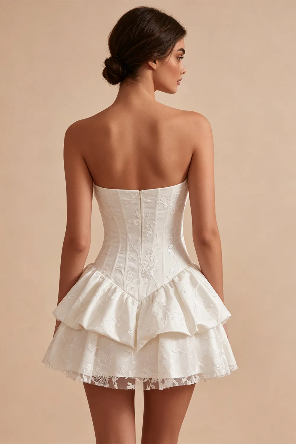 Sweetheart White A-Line Corset Floral Ruffled Bridal Shower Dress sold by Zapaka product image thumbnail 2