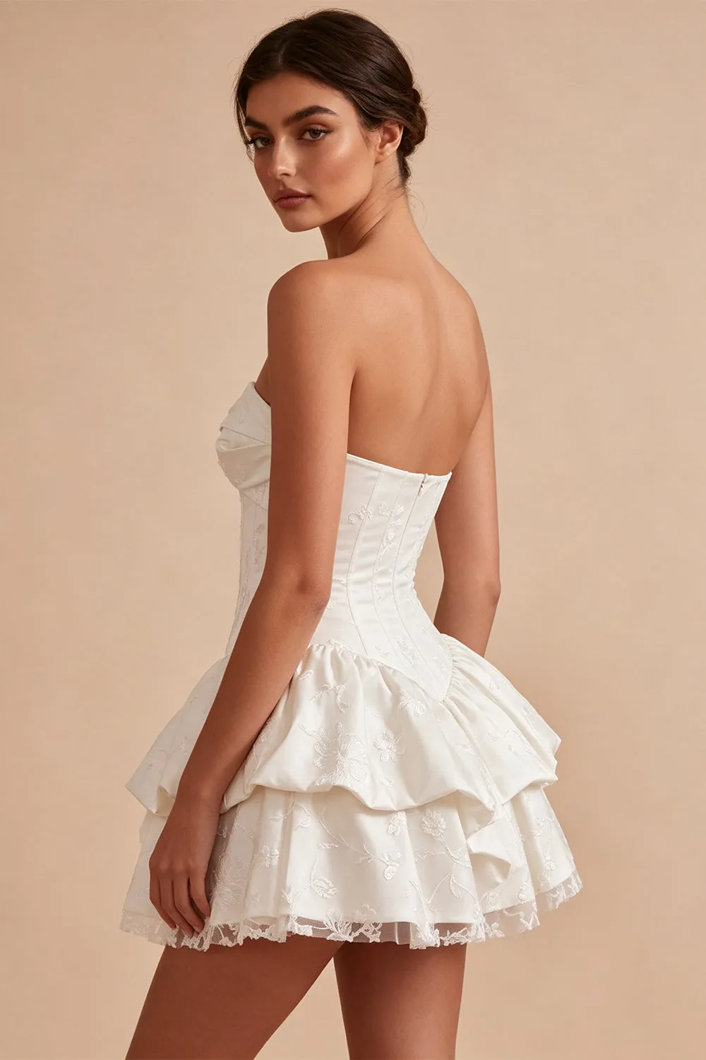 Sweetheart White A-Line Corset Floral Ruffled Bridal Shower Dress sold by Zapaka product image thumbnail 3