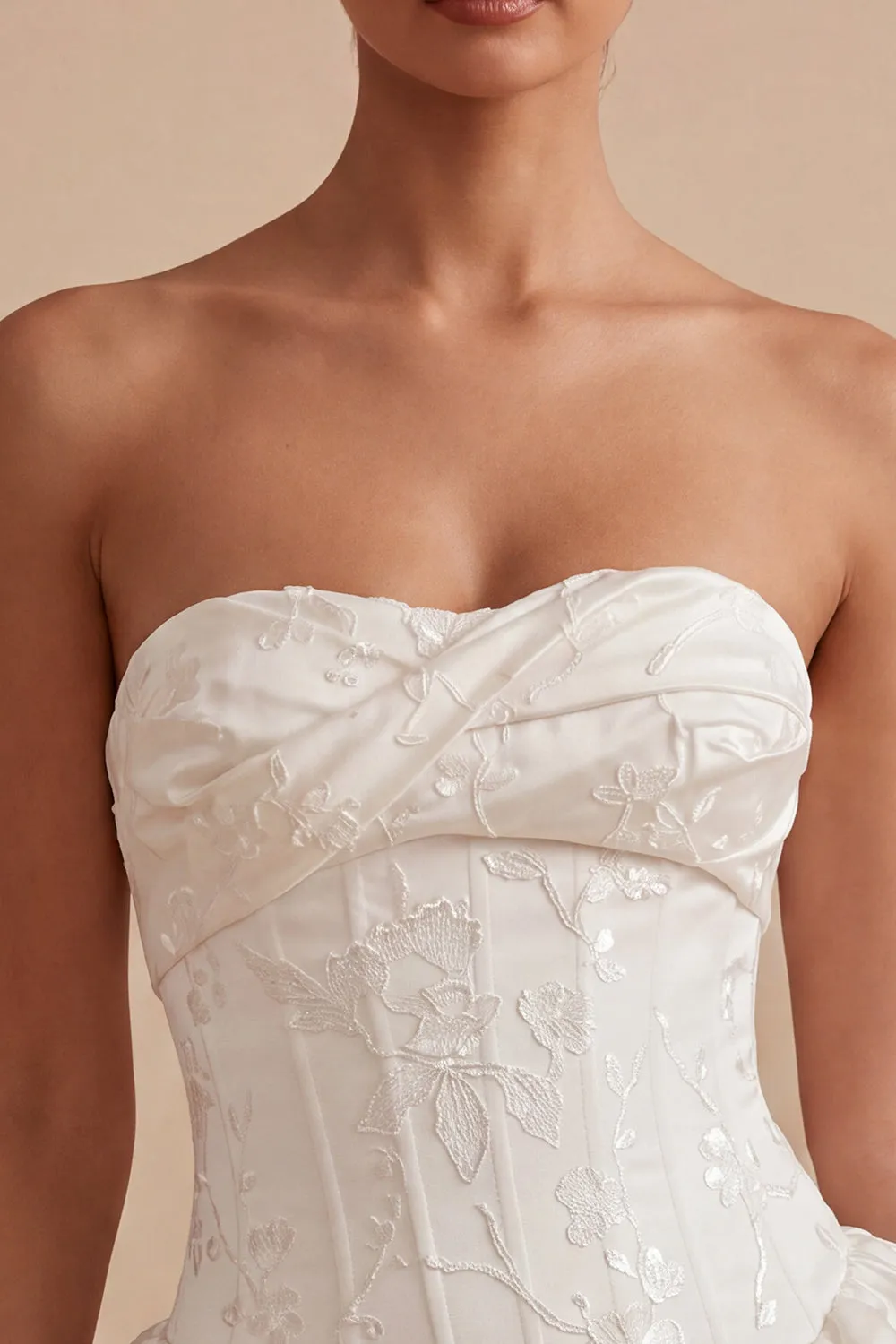 Sweetheart White A-Line Corset Floral Ruffled Bridal Shower Dress sold by Zapaka product image thumbnail 4