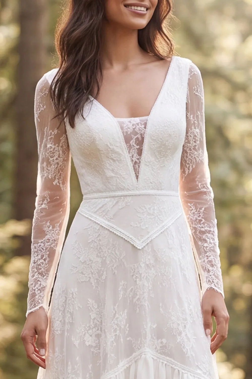 A-Line Ivory Long Sleeves Ruffled Long Wedding Dress with Slit sold by Zapaka product image thumbnail 3