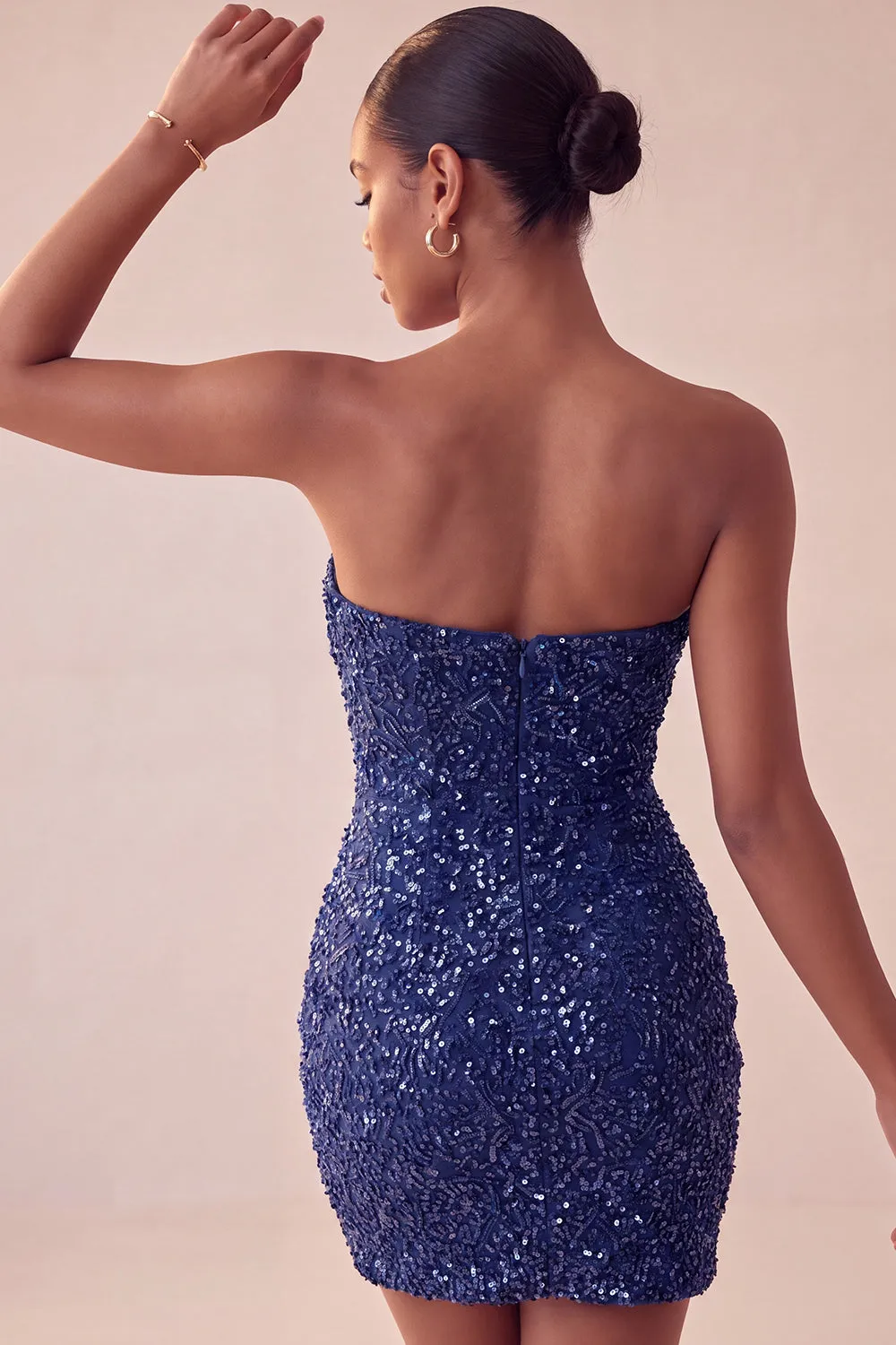 Sparkly Strapless Navy Bodycon Short Sequin Homecoming Dress sold by Zapaka product image thumbnail 4