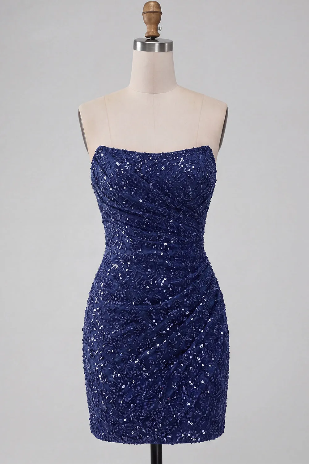 Sparkly Strapless Navy Bodycon Short Sequin Homecoming Dress sold by Zapaka