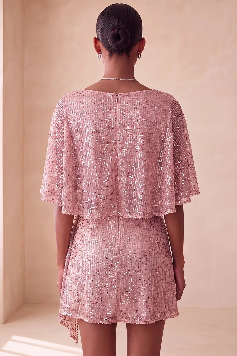 Sparkly Pink Bodycon Round Neck Sequins Ruched Short Homecoming Dress with Sash sold by Zapaka product image thumbnail 4