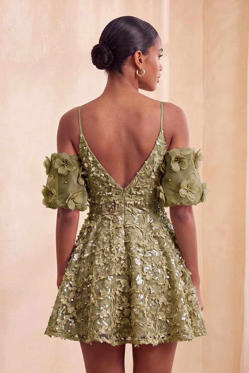 Olive Cold Shoulder Sequins A-Line Ruffled Homecoming Dress with Lace Up Back sold by Zapaka product image thumbnail 4