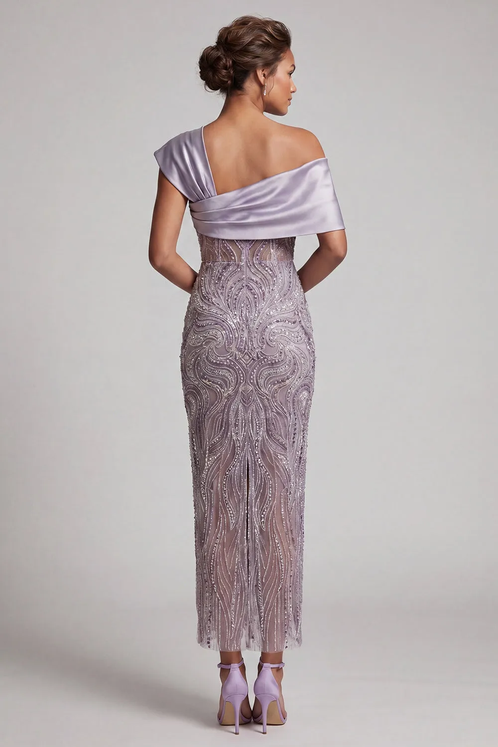 Lilac Bodycon One Shoulder Beaded Long Mother of the Bride Dress with Slit sold by Zapaka product image thumbnail 2