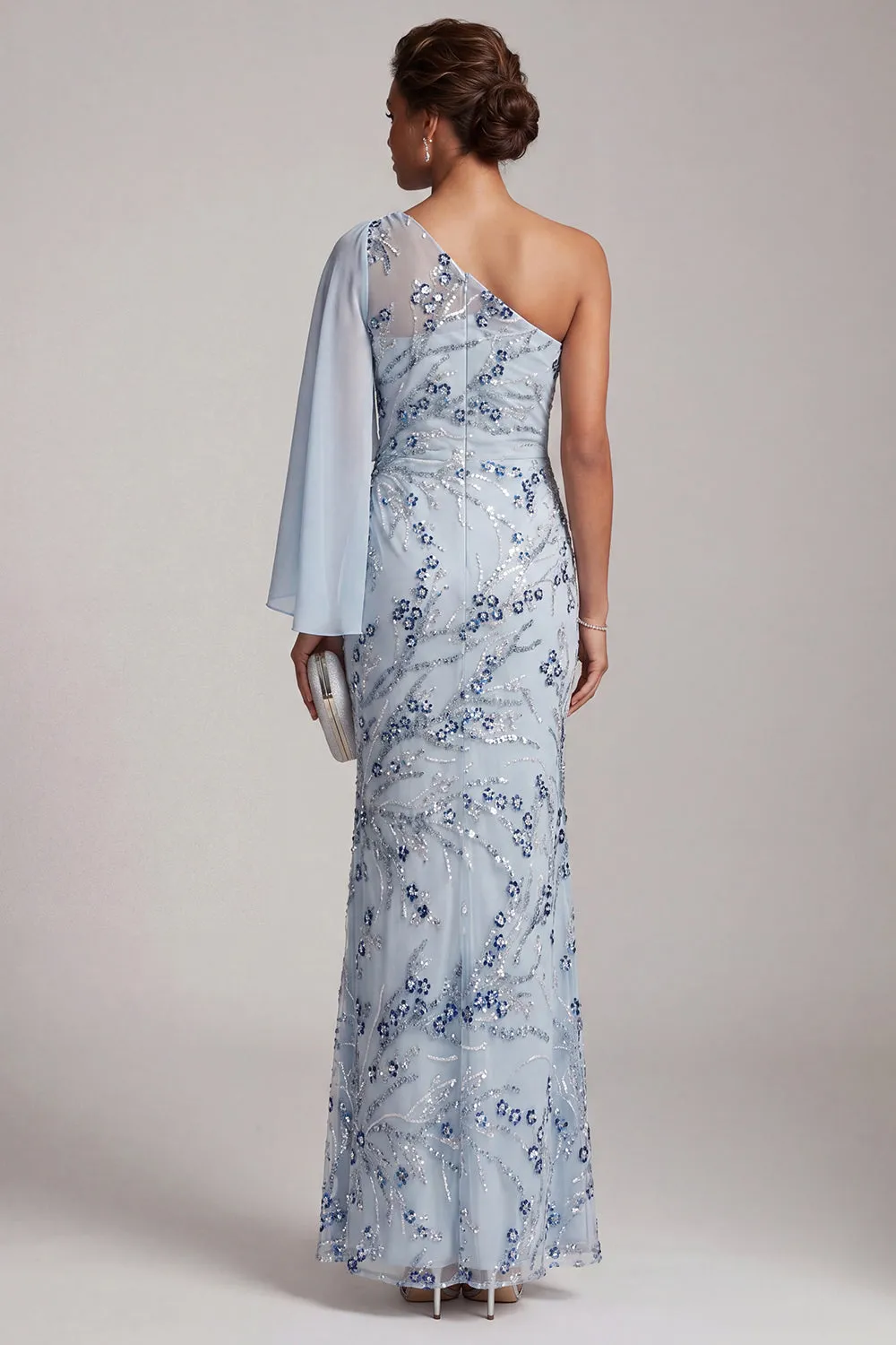 Sky Blue Mermaid One Shoulder Sequins Floral Long Mother of the Bride Dress sold by Zapaka product image thumbnail 2